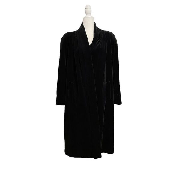 Vintage 80s Black Velvet Collections Overcoat Dress Coat Size Medium - Picture 6 of 8
